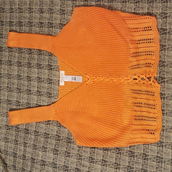 Tops - Crochet Crop Knit Top size 2x Orange Crochet Wide shoulder Straps Lightweight